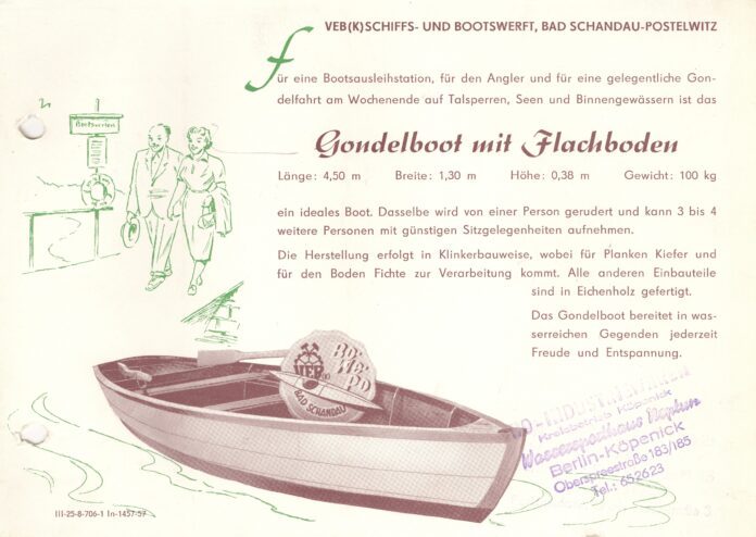 Gondelboot mit Flachboden - VEB-K Schiffs- und Bootswerft Bad Schandau-Postelwitz - 1957_Seite_001